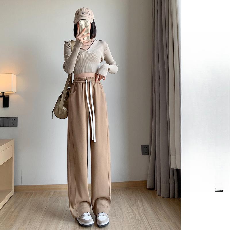 Spring and Autumn New High Waist Loose Straight Casual Skinny Wide Leg Pants