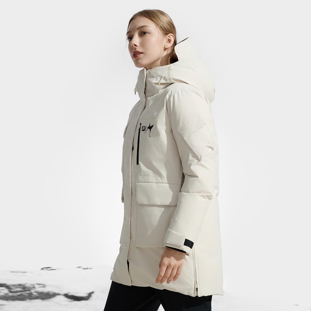 FILA Explorer Basic Mid-Length Hooded Down Jacket Women Outerwear Gray Beige A11W447916F-BG