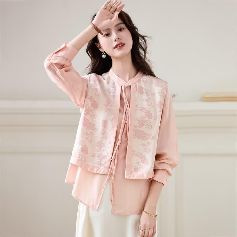 Sanpowa Women s Elegant New Chinese Style Long Sleeve Blouse L розовый