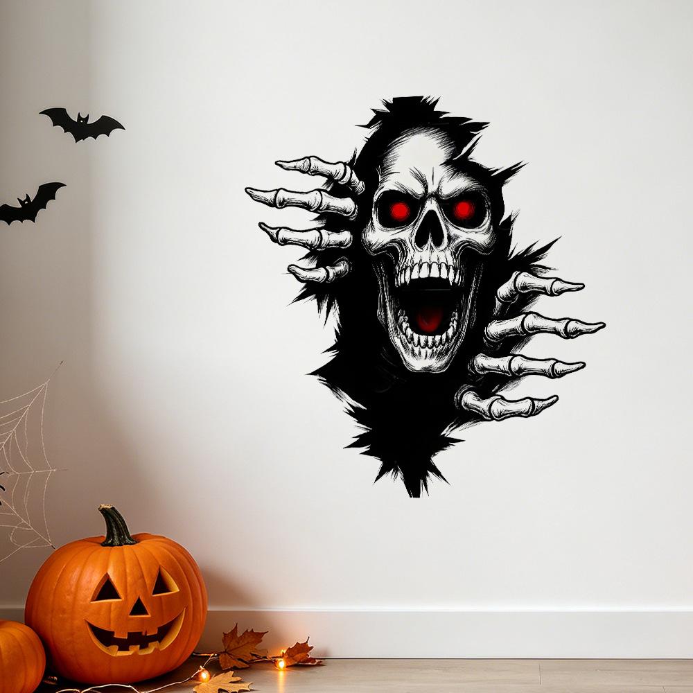 Halloween 3D Wall Breaking Mummy Witch Wall Sticker Self Adhesive Horror Decor