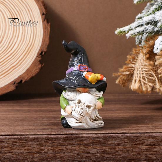 Gnome Resin Ornament Halloween Witch Hat Figurine, Mini Wizard Festive Decor Statue, Dwarf Sculpture for Indoor Outdoor Holiday