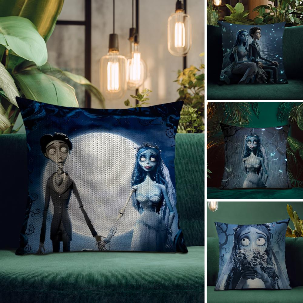CCorpse BrideE Movie Cushion Cover Natural Linen Pillow Case DoubleSided Print Decorative Sofa Pillowcase Home Decor Gift