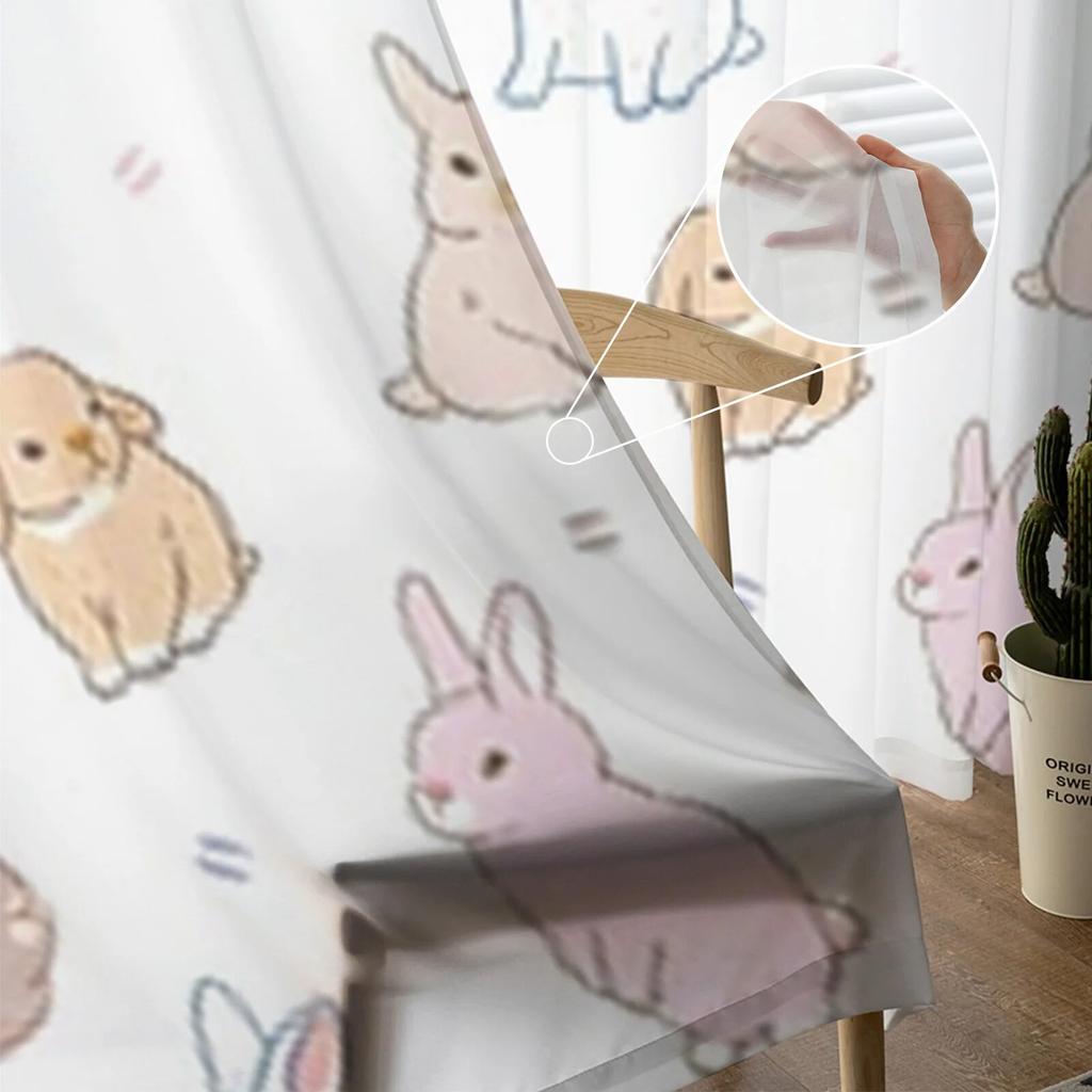 Handgezeichnete Kaninchen-Vorhänge, Schlafzimmer-Voile-Vorhang, Wohnzimmer-Fenster, durchsichtige Vorhänge, Küche, Tüll-Vorhänge