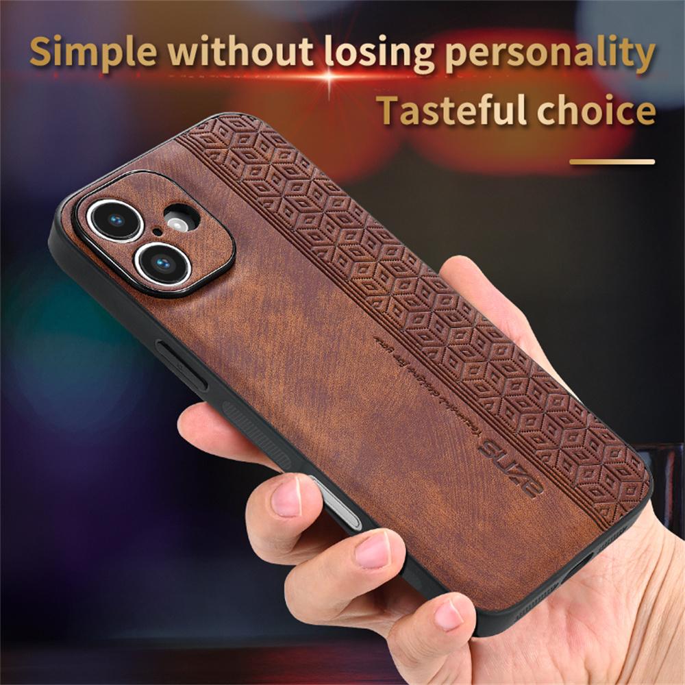 AZNS For iPhone 16 Case Protective PU Leather Covered TPU Phone Shell