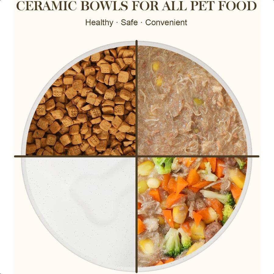Ceramic Dog Bowls Dog Water Food Dish with Wood Stand NonSlip 14oz Pet Basic Bowls for Your Dogs or Cats Glaze Matte Weighted N