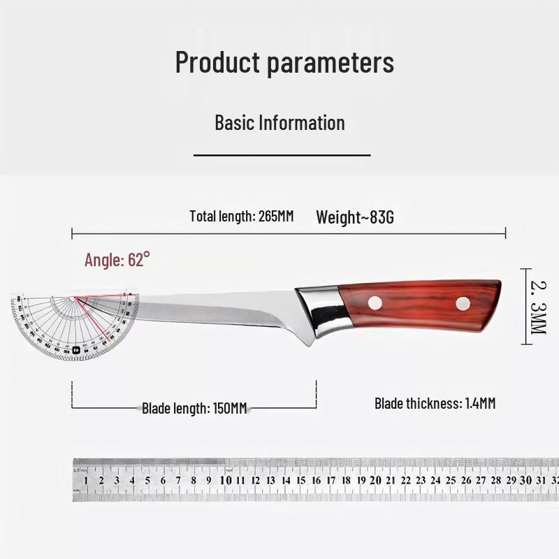 Stainless Steel Super Sharp Multipurpose Boning Knife for Meat, Fruit, and Vegetables.