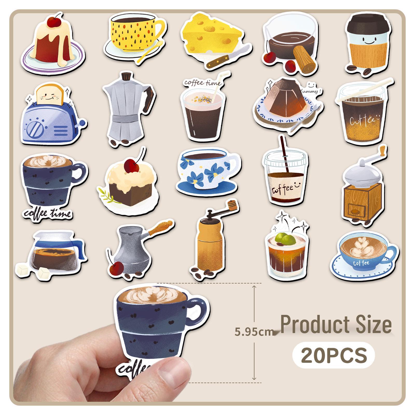 20pcs Coffee Cartoon Waterproof Refrigerator Magnets - Desserts & Drinks Theme