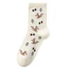 3 Pairs of Autumn and Winter Cartoon Teddy Bear Girls' Mid-calf Socks, Cute Cotton Socks with Check Patterns, Casual Socks