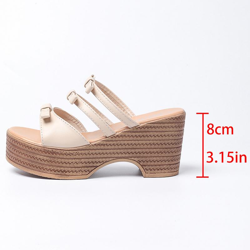 Fashion Bow Knot Chunky Platform Slippers Women Fashion Party High Heel Pu Leather Slides Ladies Summer Wedge Open Toe Sandal Mujer