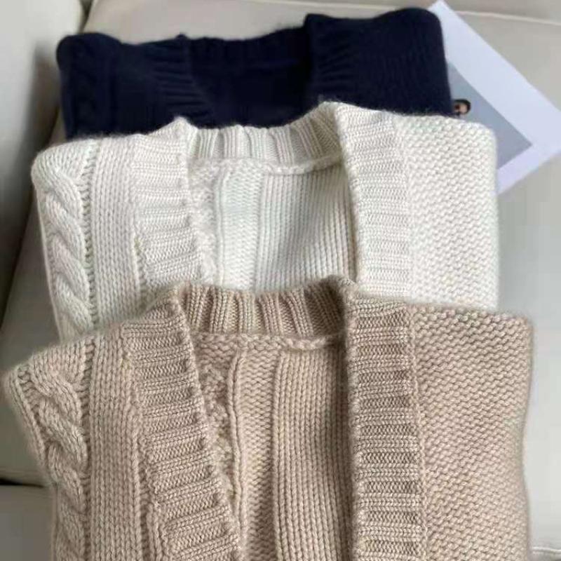 IHUASU Knitted Cardigan Women's Autumn and Winter Thickened Short Loose Bottoming Jumper Jacket