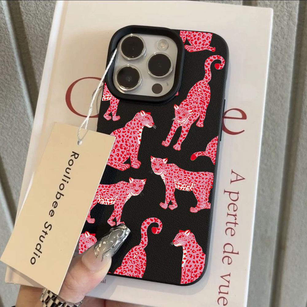 

HOT Luxury Pink Leopard Lichee leather pattern Phone Case For iPhone 17 16e 16 15 14 13 12 11 Air Pro Max Plus X XR XSMax Cover iPhone 11 Pro