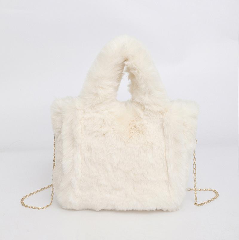 Korean Style Winter Crossbody Bag Fashi Faux Rabbit Fur Handle Shoulder Bag Simple Versatile Texture and Versatile Bucket Bag белый