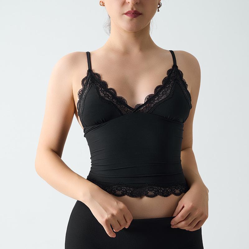 

Кружевной топ SK Super Elastic безрукавка - сексуальный, приятный для кожи, регулируемый глубокий V-образный вырез S чёрный