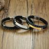 Men's Black Stainless Steel & Braided PU Leather Bracelet - European & American Style, Curved Design, BL-474