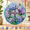 2D Flat Acrylic Puzzle Sun Catcher, Hydrangea Cross Theme Sun Catcher Puzzle, Home Garden Decor, Suitable for Christmas, Thanksgiving, Anniversary, Bi