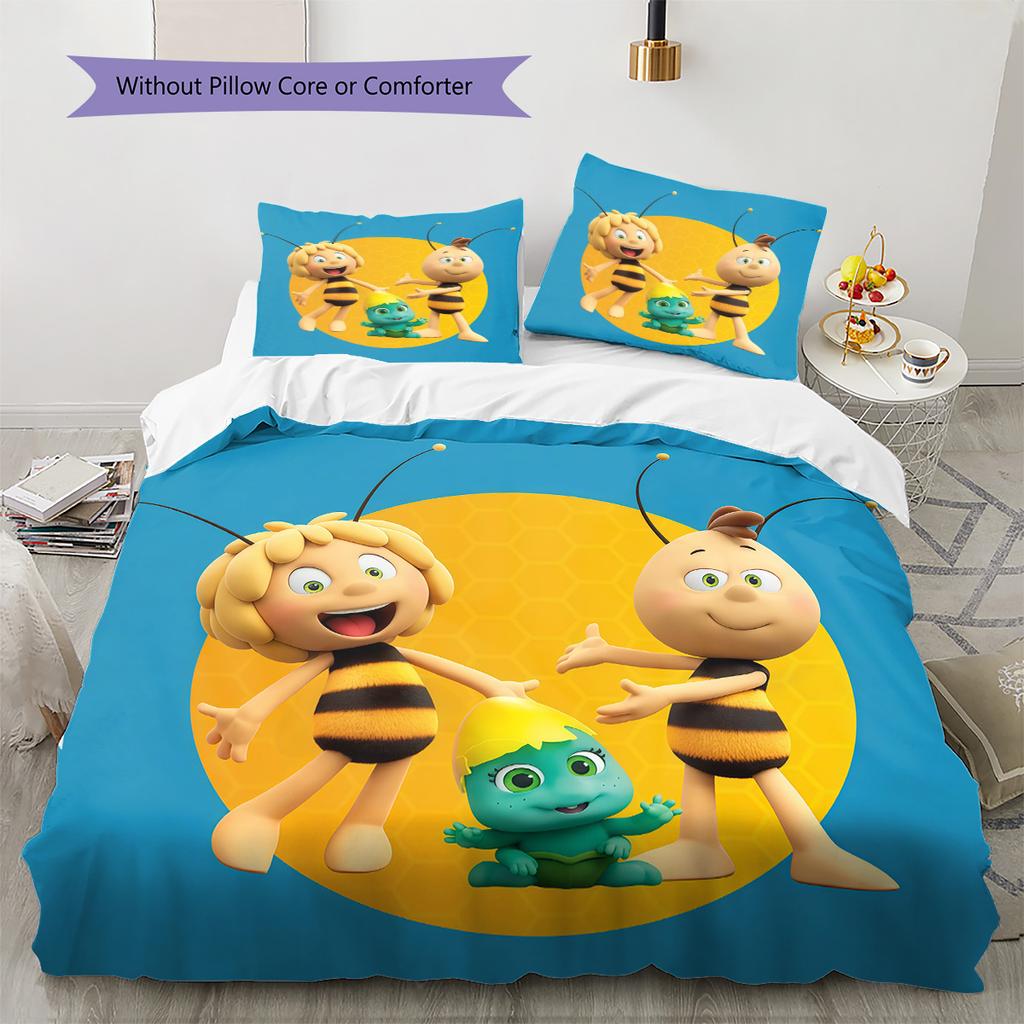Maya the Bee Pattern Bedding Quilt Set Home Decoration Gift (1 * Duvet Cover + 2 * Pillowcase Without Core)