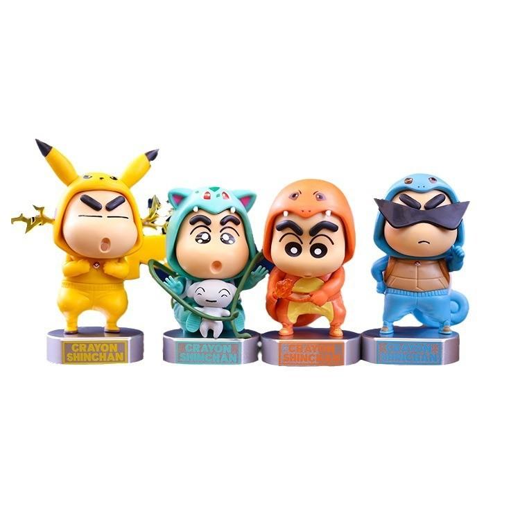 Cute Figure Anime Toy Pvc Model Of Shinchan Cosplaying Pikachu Bulbasaur And Charizard