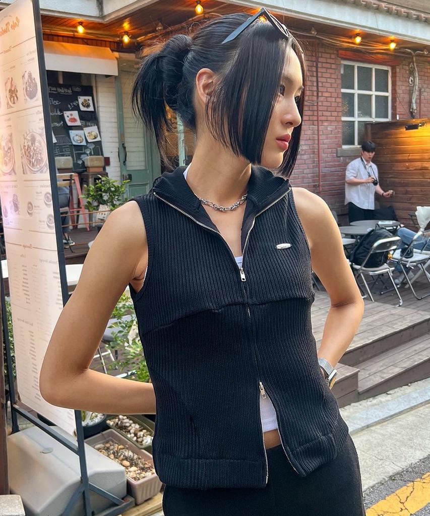 Fdr Law Guage Rib Zip Up Sleeveless Black