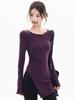 Run Kaka Purple Mid-Length Slit Long Sleeve Yoga Top