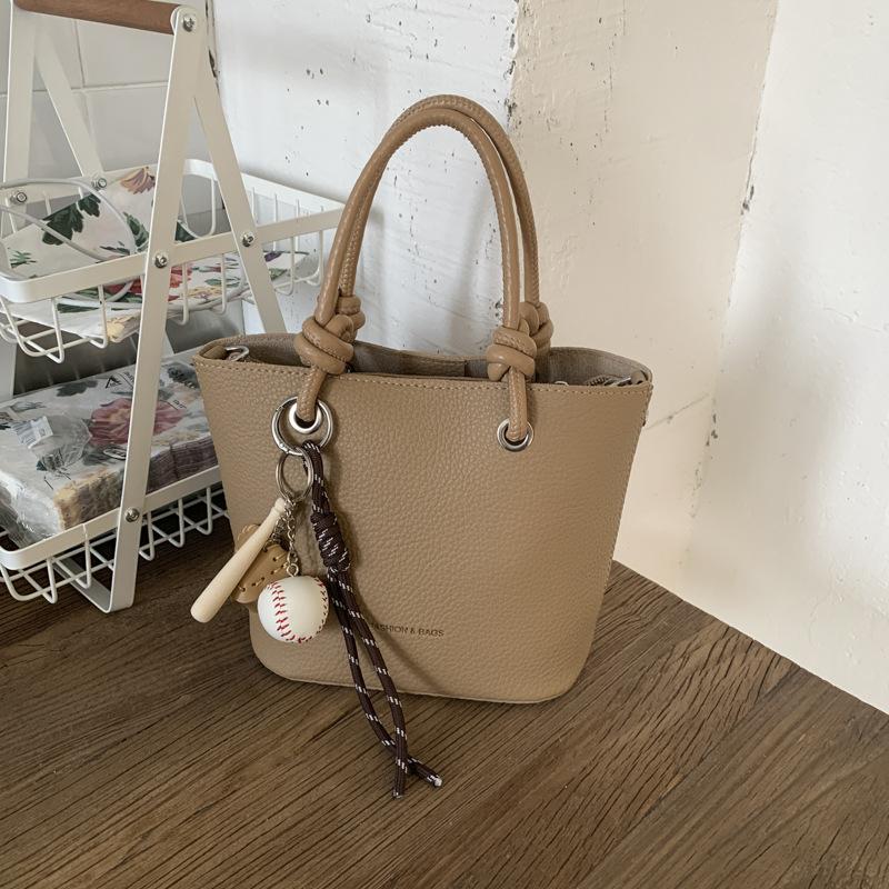 Premium Lychee Pattern Bucket Bag Women's 2025 New Portable Vegetable Basket Bag Fashionable Shoulder Messenger Bag