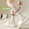 10Pairs Simple Mid-calf Socks Patchwork Women Tube Socks Ins Stripe Socks  Girl