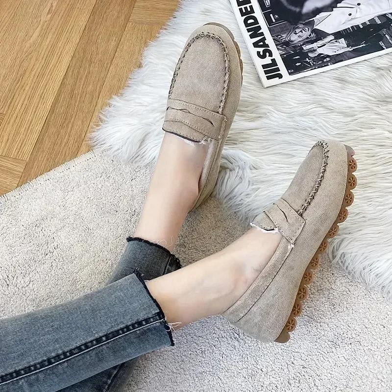 2024 Winter Women Shoes Non-Slip Bottom Warm Women Oxford Loafers Comfortable Flats Short Flock Sewing Casual Loafers