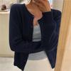 Cardigan lavorato a maglia tinta unita per donna, coreano, monopetto, a maniche lunghe, con scollo rotondo, coordinato, cardigan da donna