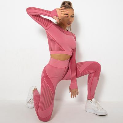 Nowe bezszwowe siatkowe otwory szybkoschnące spodnie do ćwiczeń jogi z długim rękawem w paski do biegania fitness zestaw do jogi