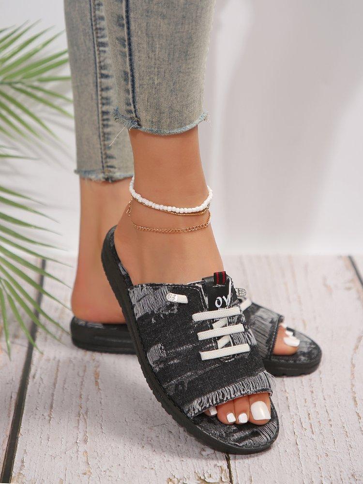 

Большие тапочки женские летние 2025 новые женские туфли на шнуровке с застежкой-рыбьим ртом размер 43 43 чёрный