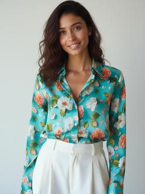European & American Women's Printed Casual Loose Long Sleeve Shirt