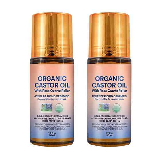 1/2Pcs 50ML Organic Castor Oil with Rose Quartz Roller Travel Nourishing Moisturizing 1.7 Fl Oz Pure Extra Virgin Roll-on Castor Oil
