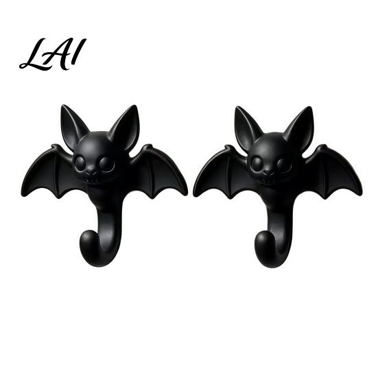 Functional Halloween Party Decor 2Pcs 3D Printed Bat Hanging Hooks Decorative Wall Hangers for Keys Easy Installation Hooks Towels Bags Adhesive