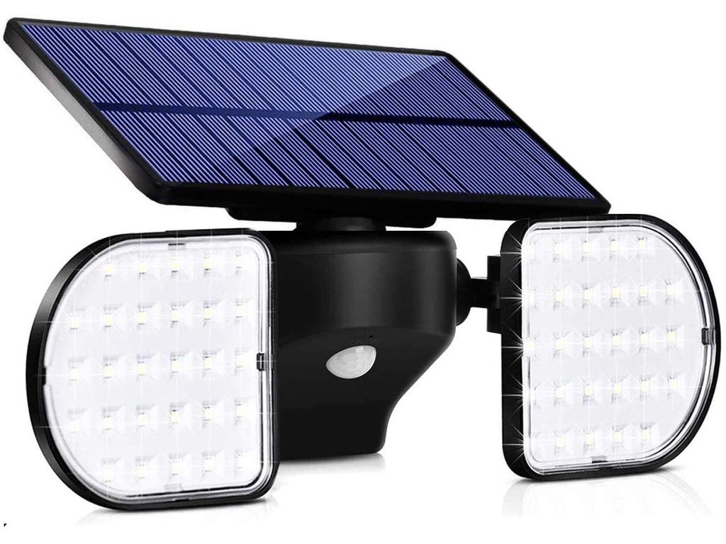 LED Double Head Solar Wall Spotlight with Motion Sensor for Outdoor Garden and Courtyard Lighting.