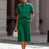 White Short Sleeve V Neck Pocket Top and Wide Leg Mid-Cropped Pants Two Piece Set