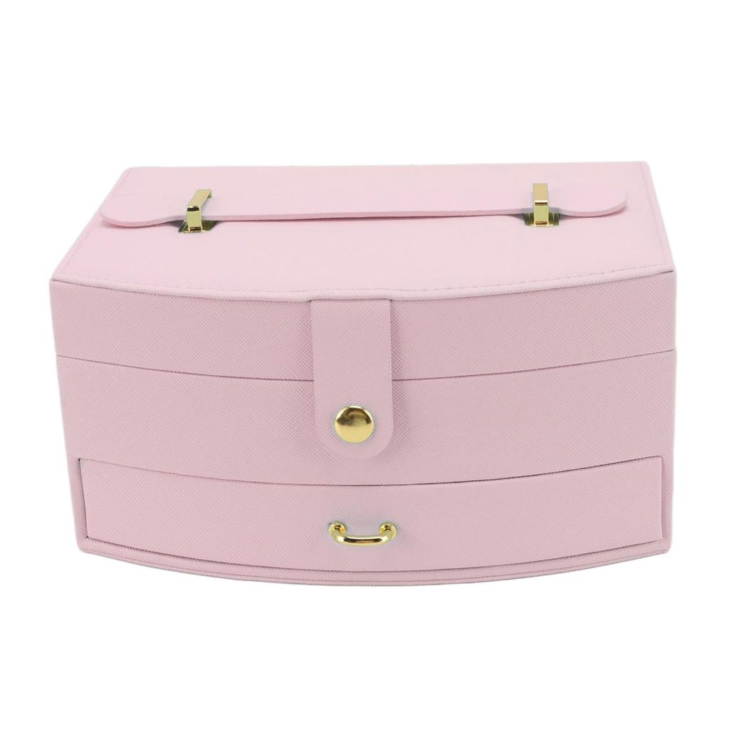 Travel Jewelry Case Portable 2 Layers PU Leather Jewelry Storage Holder Box with Clasp and Handle for Earrings Necklace
