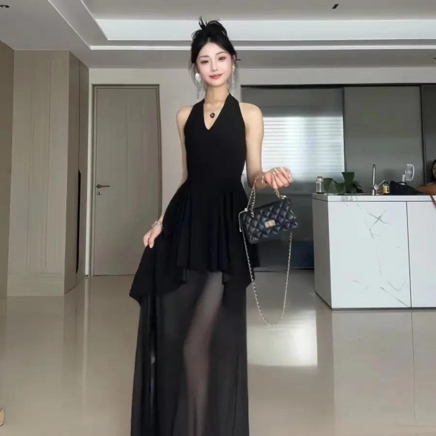 Celebrity Style Sexy V-neck Neck Dress Women's Design Sense Fashion Temperament Waist Dress Skirt Irregular Long Dress