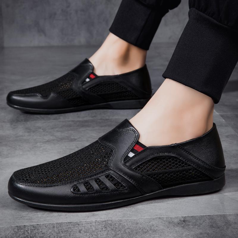 Fashion Fashion Summer Mesh Breathable Men Classic Shoes Slip on Loafers Leather Man Casual Flat Summer Driving Shoes Walking Moccasins