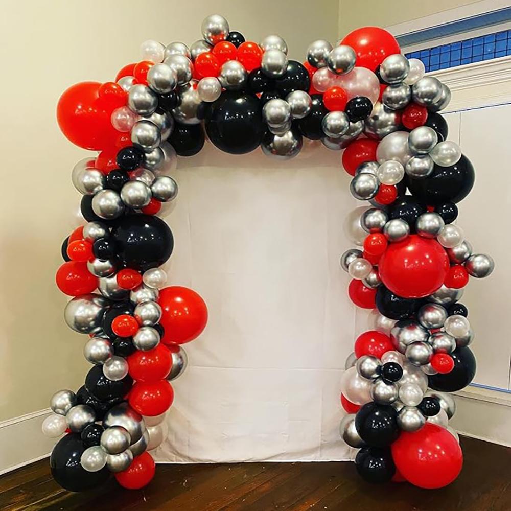 153PCS Black Red Balloons Garland Metal Silver Balloon Arch Kit Graduation Birthday Party Wedding Anniversary Decoration Globos