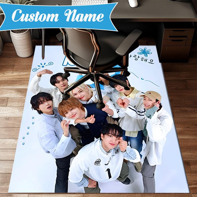 Custom Name K-pop stray Style Collective Rug for Living Room, Game Rooms, Office, Bedroom, Floor Mat Playful Design, fan gifts Christmas decor