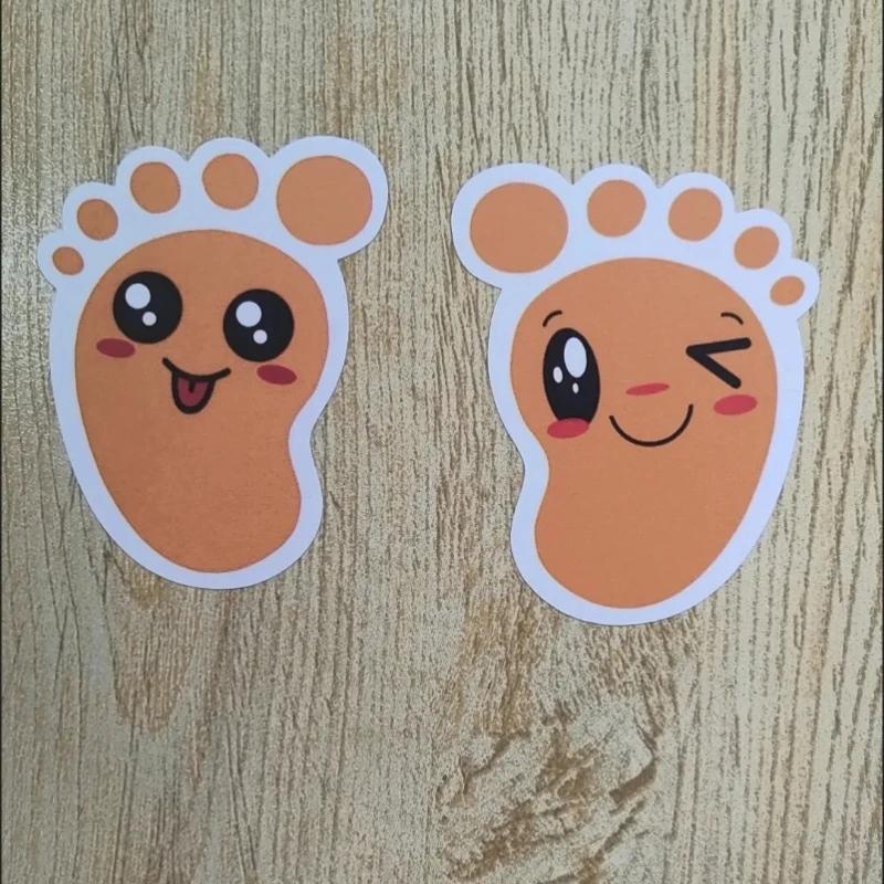 10 Pairs Cute Footprints Stickers Small Feet Kindergarten School Stairs Cartoon Waterproof Flooring Posters Be Careful with Step