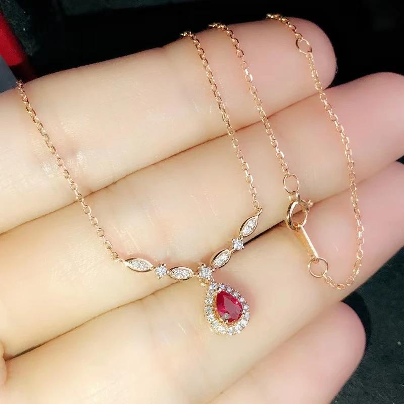 Exquisite Women's for Necklace 18K Gold Inlaid Red Zircon Pendant Smile Shaped Women's Sweater Chain Wedding Bridal Jewelry