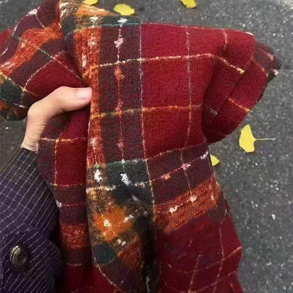 Mohair Winter Cashmere Scarves Plush Long Shawl Classic Plaid Wool Scarf Student
