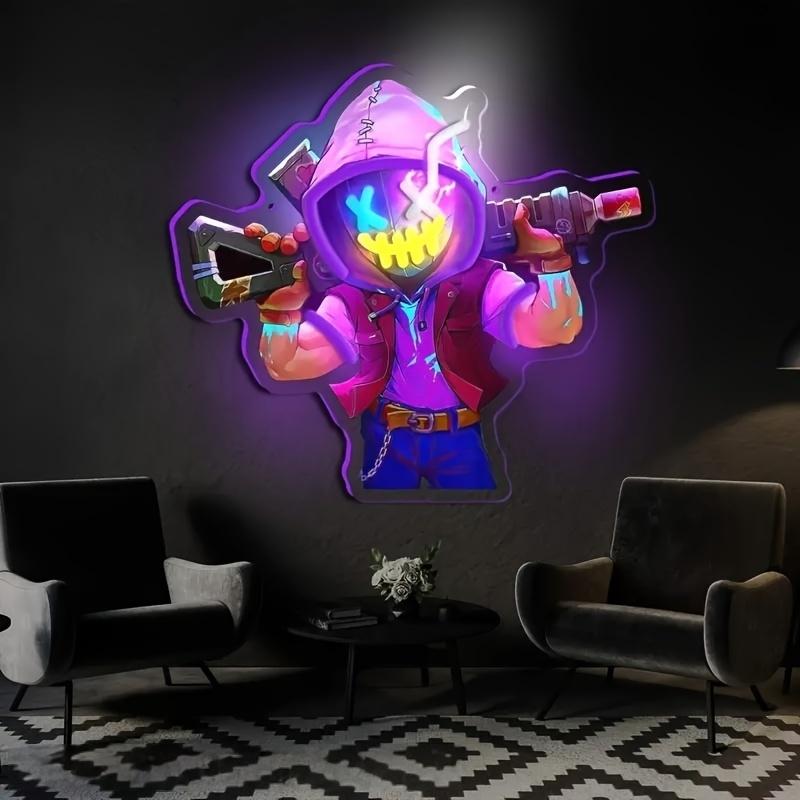 Arte de Pared LED Neón - Impreso con UV, Plástico Multicolor, Controlado por Interruptor, Para Colgar en la Pared, Alimentado por USB, Sin Batería, Duradero para Decoración de Sala de Juegos y Bar