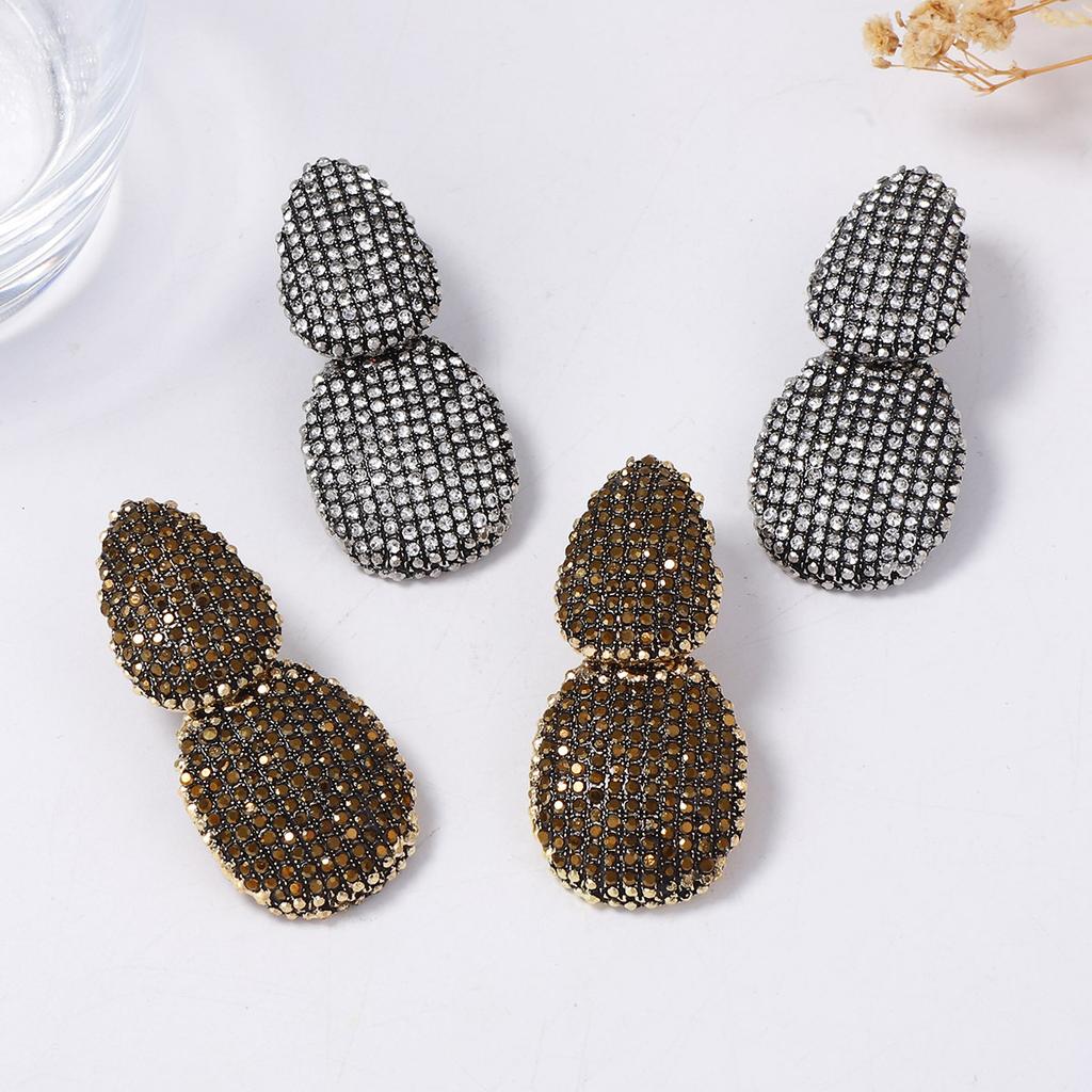 European and American Exquisite Light Luxury High-end Design Sense Alloy Geometry Full Diamond Temperament Sense Earrings Banquet Party Woman