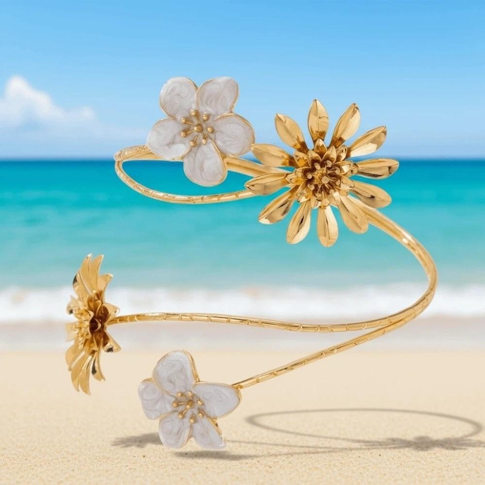 Zink Zinklegierung Chrysanthemen Armreif Offener Armreif Verstellbares Aprikosenblüten Armband Meeresurlaub