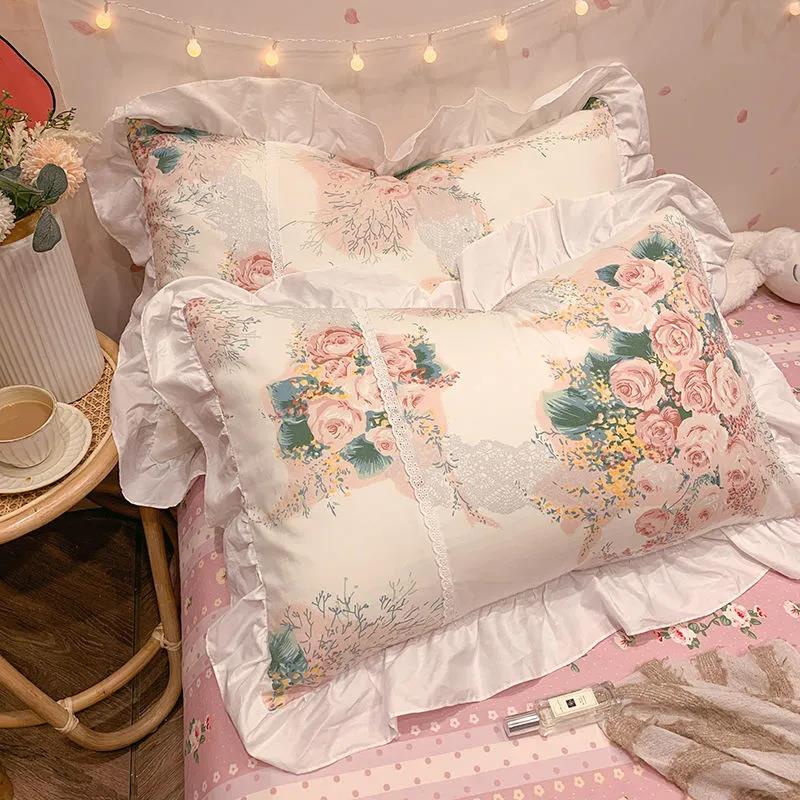 Federe per cuscini Princess in cotone di alta qualità Un paio di federe grandi con stampa floreale Biancheria da letto da 48 * 74 cm
