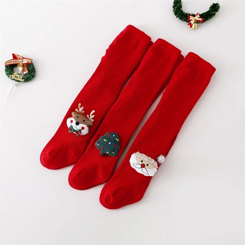 2piece/set Infant Baby Girl Tights Christmas Newborn Elk Pantyhose for Girls Cotton Red Santa Claus Knitted Girls Stockings