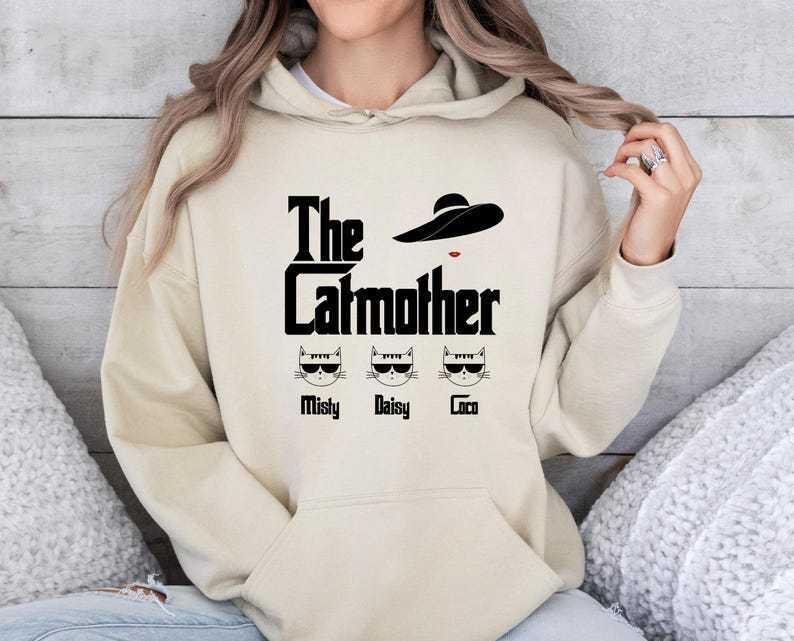 Cat Mom Pattern Hooded Sweatshirt - Women's Trendy Autumn/Winter Long Sleeve Top