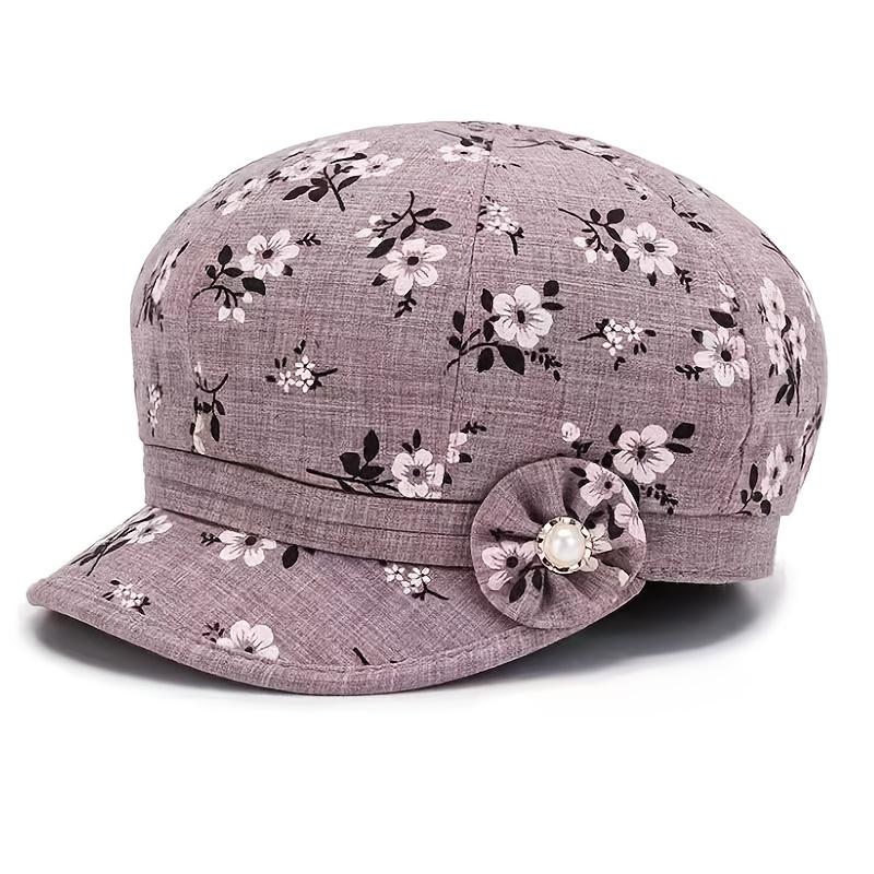 

1pc Women S Floral Pattern Lightweight Polyester Newsboy Cap - Fantasy Themed Woven Craftsmanship, Hand Washable, 100% Polyester сірий