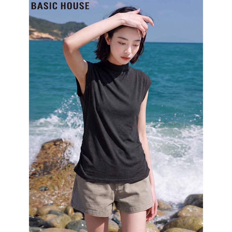 Basic House Women s Half-High Collar Slim Fit T-Shirt One Size